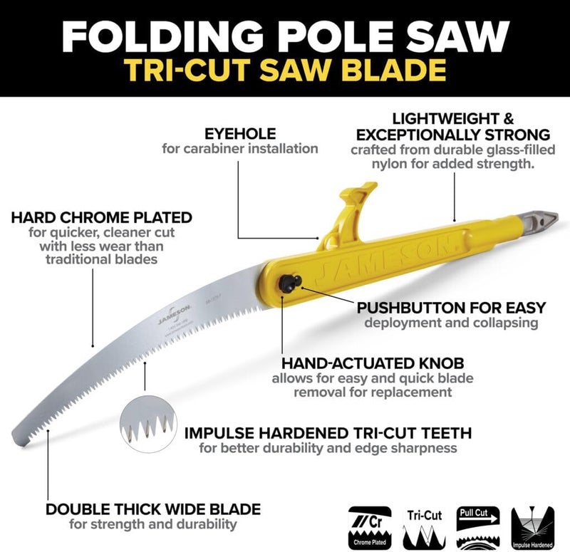 JAMESON Folding Pole Saw with 13 inch Barracuda Hard Chrome Plated Tri-Cut Saw Blade - Image 3